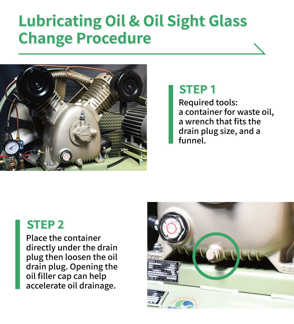 Lubricating oil drain procedure for SWAN reciprocating air compressor